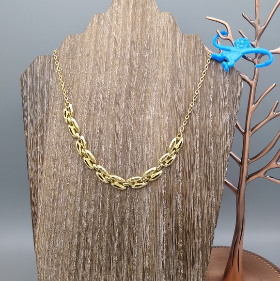 Gold tone Brushed Abstract Dual Link Necklace Vintage - Picture 13 of 13